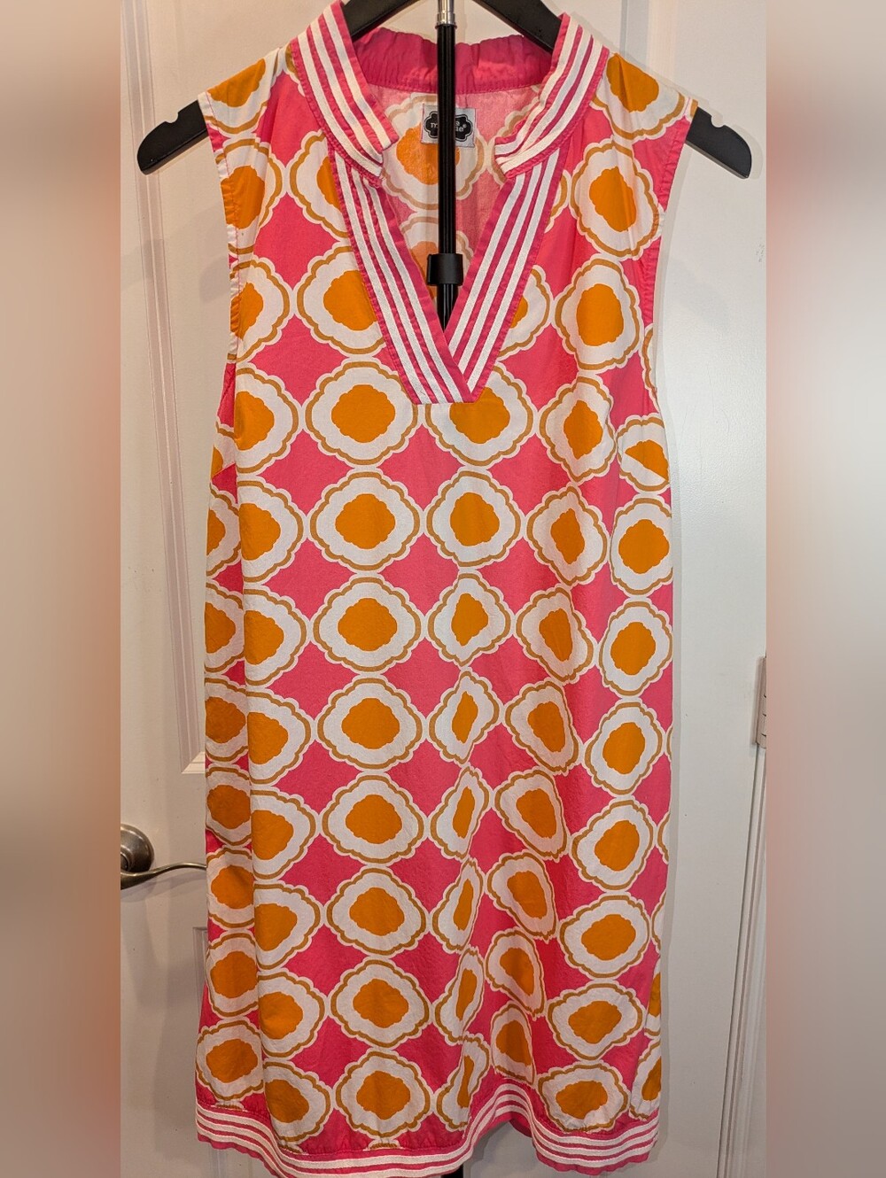 Mud Pie L Pink Orange Geometric Shift Dress Preppy Boutique Cotton